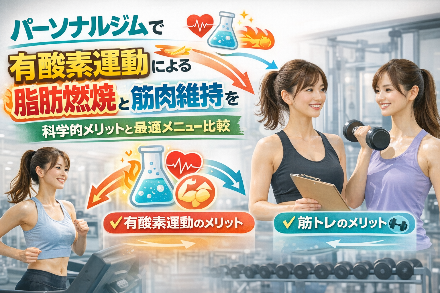 パーソナルジムで有酸素運動による脂肪燃焼と筋肉維持を両立する科学的メリットと最適メニュー比較